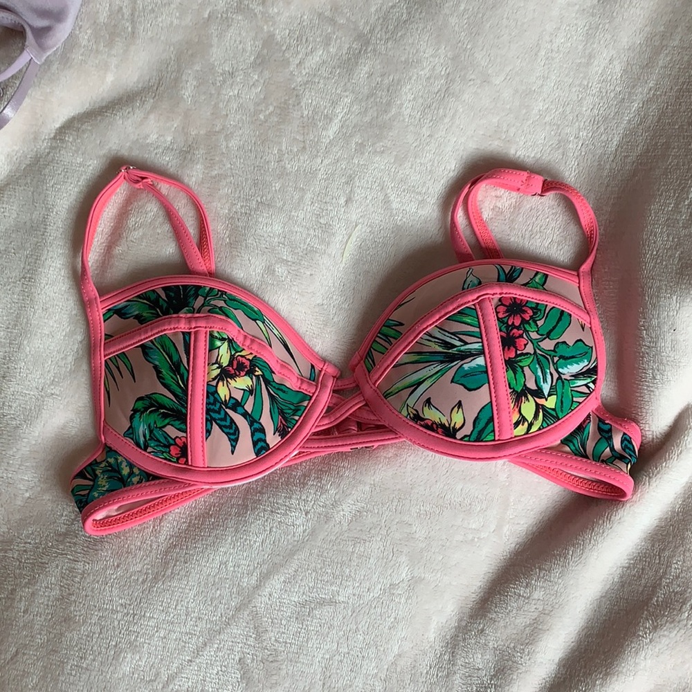 Pink floral bathing suit top